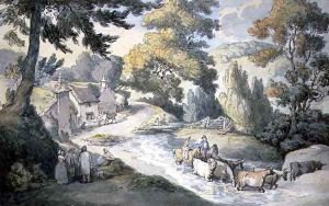 Landscape with Cattle Fording a Stream by Thomas Rowlandson