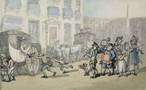 Matthew Brambles Trip to Bath Arrival at Bath by Thomas Rowlandson