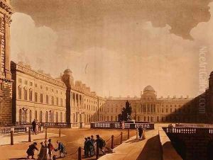 Somerset House, the Strand from Ackermanns Microcosm of London Vol III, Published in 1809 by Thomas Rowlandson