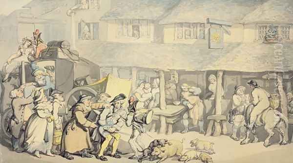 The Arrival of the Stage Coach at the Sun Inn, Bodmin, Cornwall by Thomas Rowlandson