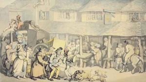 The Arrival of the Stage Coach at the Sun Inn, Bodmin, Cornwall by Thomas Rowlandson