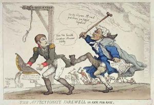 The Affectionate Farewell or, Kick for Kick, published by R. Ackermann, 17th April 1814 by Thomas Rowlandson