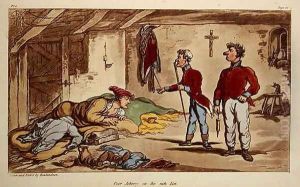 Poor Johnny on the sick list, pl.9 from the book The Military Adventures of Johnny Newcome, Patrick Martin, 1815 by Thomas Rowlandson