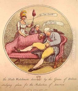 The State Watchman discover'd by the genius of Britain, studying plans for the reduction of America, 1781 by Thomas Rowlandson