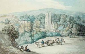 The Church and Village of St. Cue, Cornwall, c.1812 by Thomas Rowlandson