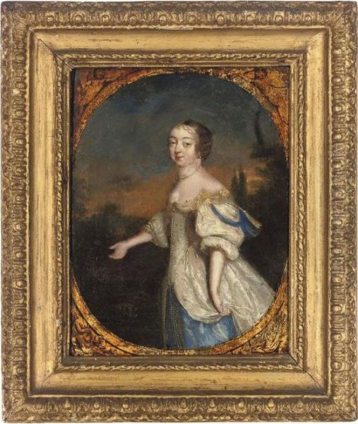 Portrait Of A Lady, Three-quarter-length, In A White Dress, In A Landscape - view 1