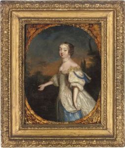 Portrait Of A Lady, Three-quarter-length, In A White Dress, In A Landscape by Caspar Netscher