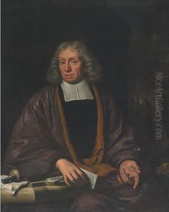 Portrait Of A Judge Seated 
Before A Window With Classic Temple Andmonument In The Distance