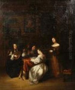 Figures In An Interior by Caspar Netscher