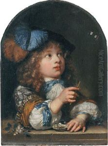 A Young Boy Making Bubbles by Caspar Netscher
