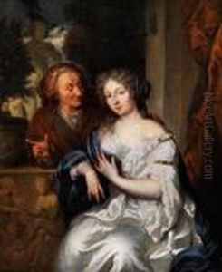 Junge Dame Wird Von Einer Alten Frau Weise Belehrt by Caspar Netscher