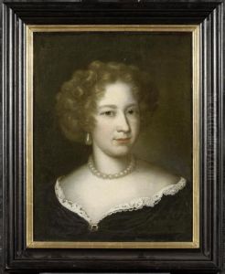 Portrait Of A Lady With A Pearl Necklace by Caspar Netscher