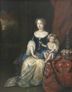 Bildnis Einer Vornehmen Dame Mit Kind by Caspar Netscher