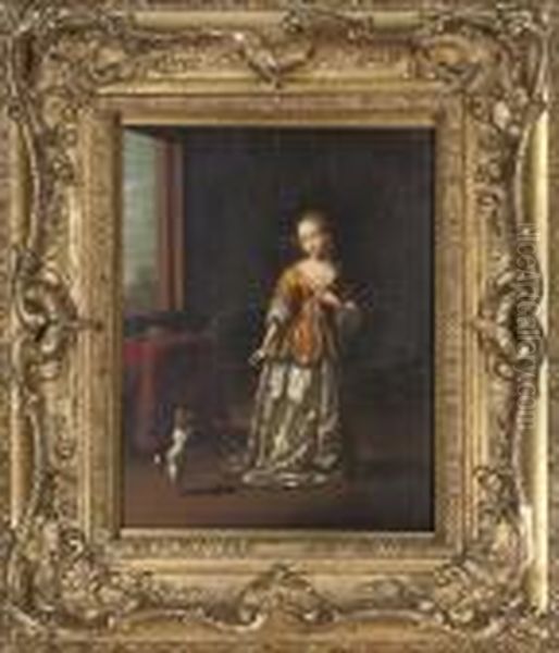 An Elegant Lady With A Spaniel In An Interior - view 1