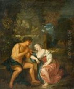 Shepherd And Shepherdess In A Landscape by Caspar Netscher