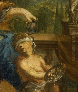 Hofische Dame Mit Miniatur Und Mandoline by Caspar Netscher