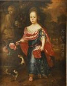 Retrato De Nina Ricamente Vestida En Un Jardin...