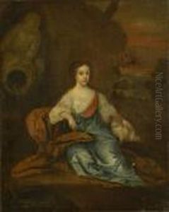 Portrait Of A Noblewoman With Spaniel, Seated In A Landscape Beforea Fountain