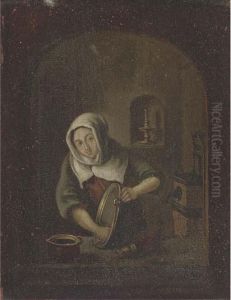 A Washerwoman At A Casement by Caspar Netscher