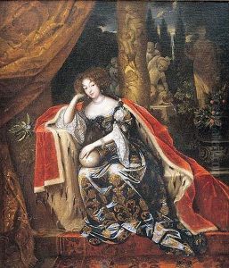 Retrato De Dama De Familia Real Sentada En Un Parque Con Capa De Armino by Caspar Netscher