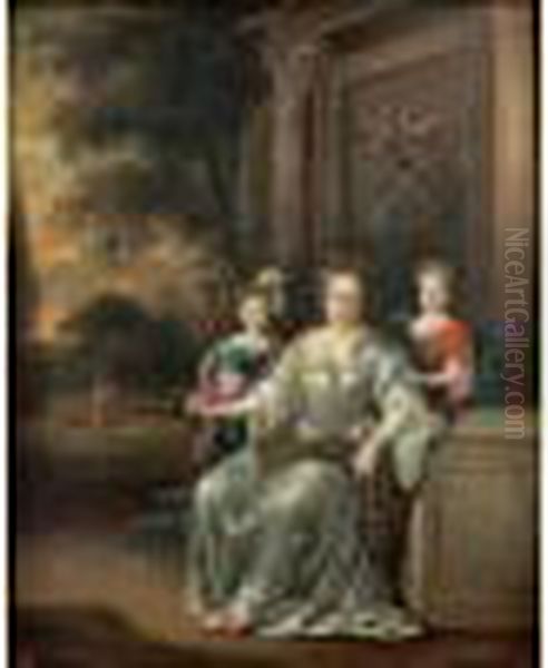 Portrait De Dame Et De Ses Deux Filles Dans Un Parc - view 1
