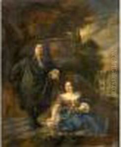 Couple D'elegants Dans Un Paysage by Caspar Netscher