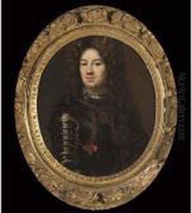 A Portrait Of Jan Adolph Von Loe, Canon Of Hildesheim, Bust Length, Wearing Armour by Caspar Netscher