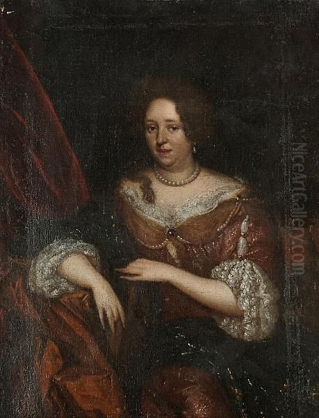 Portrait Of A Lady, 
Three-quarter-length, In A Brown Dress With Lace Edging And A Pearl 
Necklace - view 1