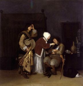 Interior With A Sleeping Soldier by Caspar Netscher