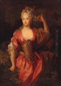 Portrait Of A Lady, Small
Three-quarter-length, In A Red Dress Withflowers In Her Hair, A Negro
Page At Her Side by Caspar Netscher