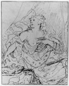 Cleopatra With The Snake (recto); Four Studies For The Same Scene by Caspar Netscher