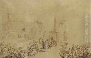A crowded day in the harbour, with ferry boat passengers alighting onto the foreshore