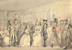 Foyer of the Haymarket Theatre during the 'Surrender of Calais' by Thomas Rowlandson