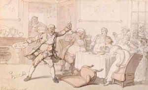 A mad dog in a dining room by Thomas Rowlandson