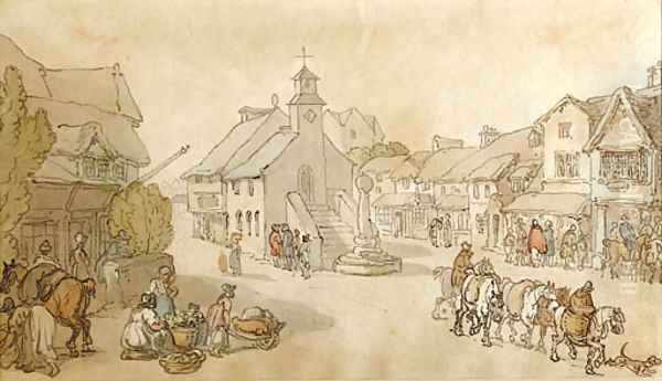 A street scene with figures and horses - view 1