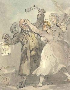 Attacking the night watchman by Thomas Rowlandson