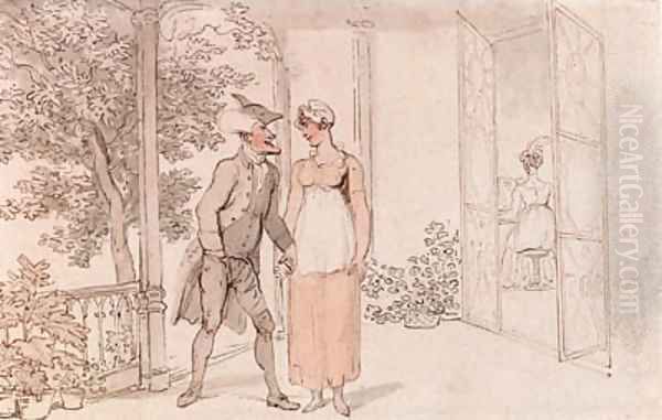 Dr. Syntax with a young maid on a terrace - view 1