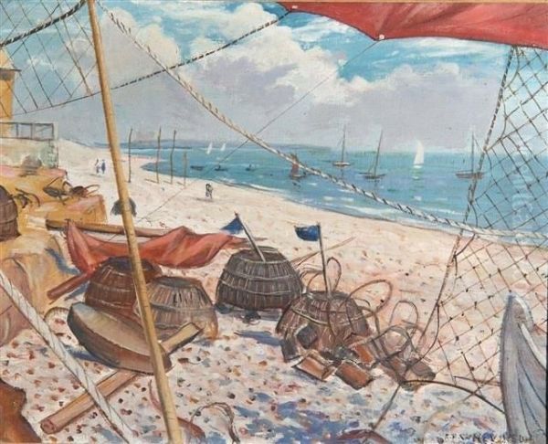 Beach Scene With Lobster Pots - view 1