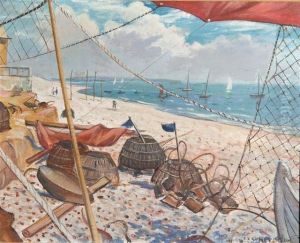 Beach Scene With Lobster Pots