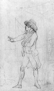 Study of a gentleman, with his arm in a sling, possibly the artist in his studio by Thomas Rowlandson