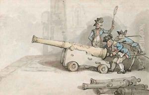 The Long John, a cannon at Gosport, Hampshire by Thomas Rowlandson