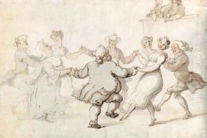 Figures dancing with musicians looking on by Thomas Rowlandson