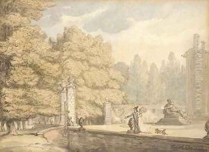 In the garden at Ham House by Thomas Rowlandson