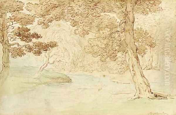 Landscape study with figures resting beneath a tree - view 1