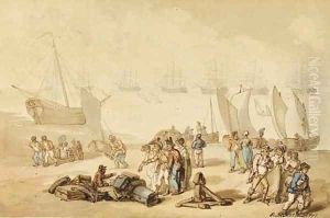 Passengers alighting from a ferry by Thomas Rowlandson