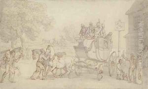 Changing horses at the Swan Inn, Brixton by Thomas Rowlandson