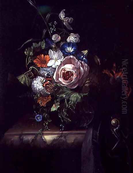Roses and Other Flowers in a Glass Bowl - view 1