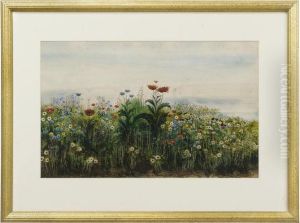 Poppies And Wild Flowers, A Landscape Beyond by Andrew Nicholl