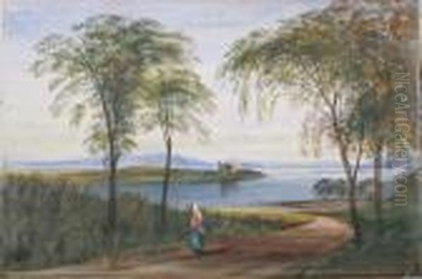 Dunstaffnage Castle With A Woman Walking On The Shore - view 1
