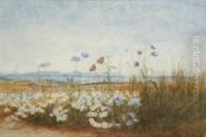 View Of A Seaside Town Through Wild Flowers